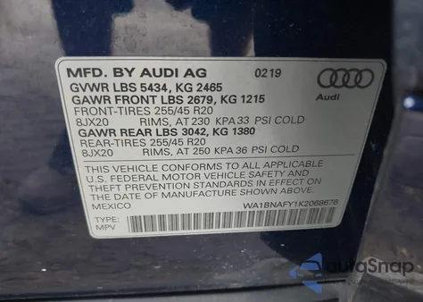 2019 Audi Q5 45 Premium z USA, uszkodzony, nr VIN WA1BNAFY1K2068676